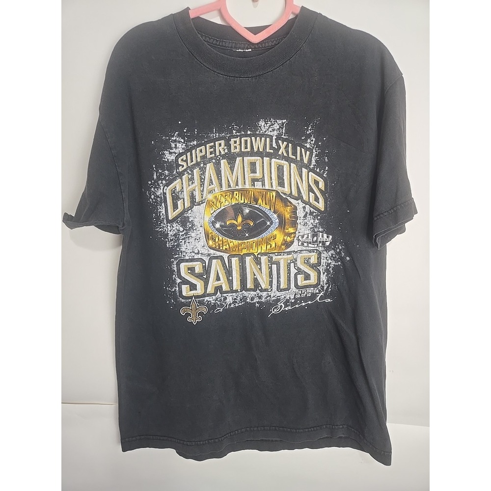 Super Bowl 44 XLIV Champions New Orleans Saints Brees Black T- Shirt NFL Large